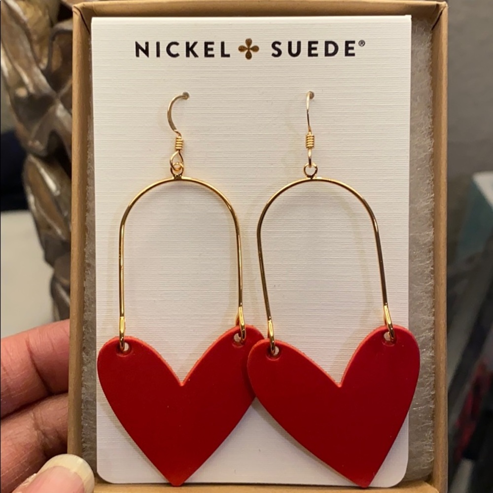 Nickel & Suede Red Sweethearts Earrings